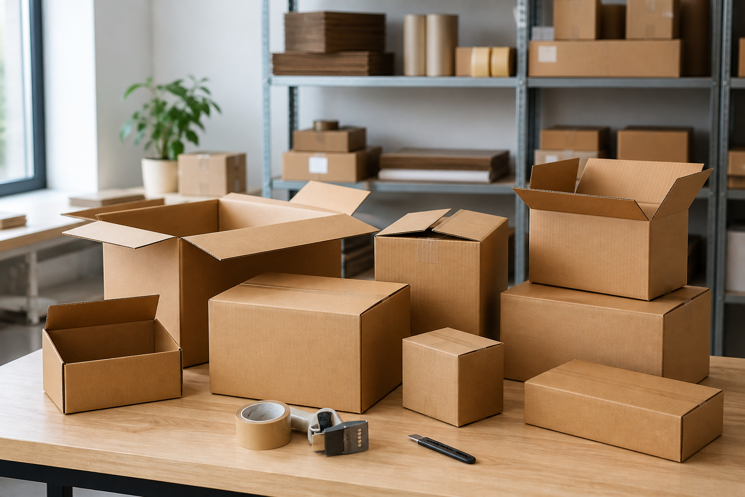 Fotografía de cajas de cartón de distintos tamaños listas para empacar